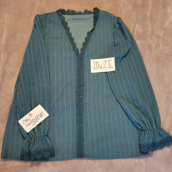 💵3/$20 Green Dot Crochet V-Neck Blouse For Women Size Large - Picture 7 of 14
